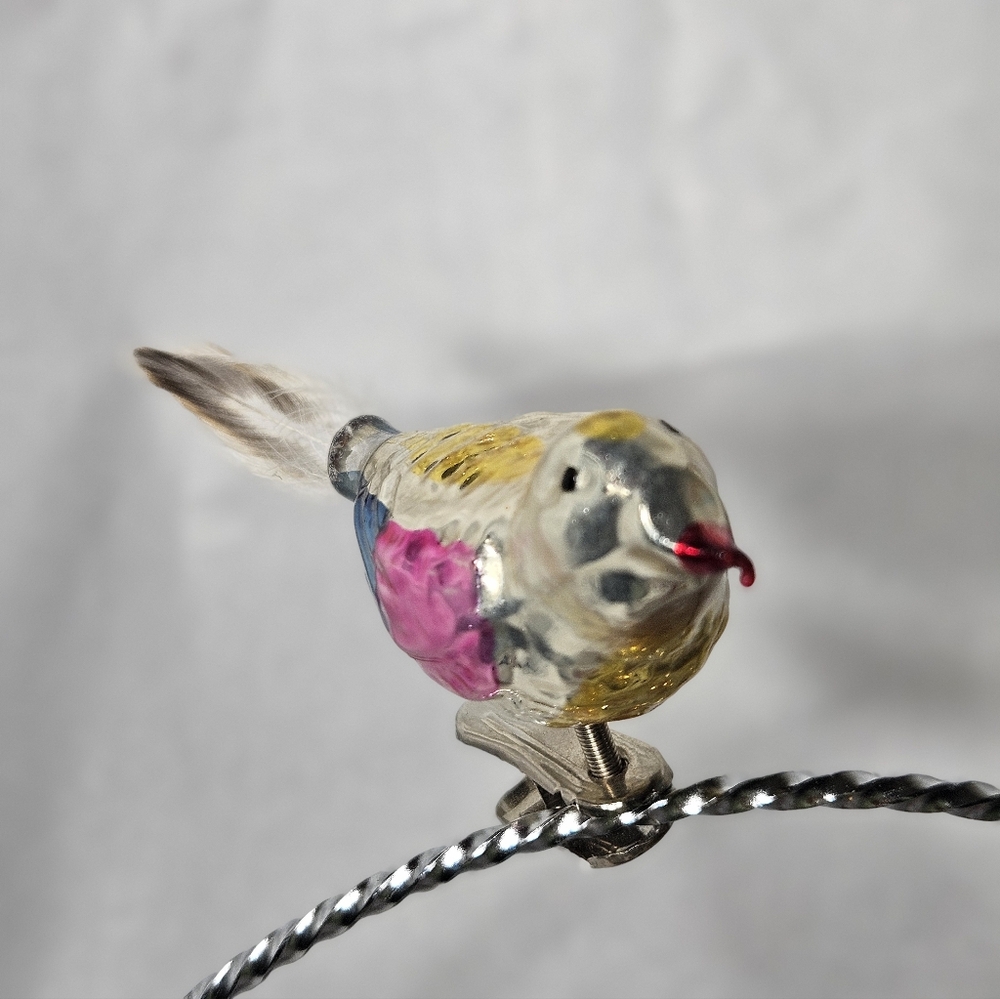 Vintage Bird with Feather Tail Clip-On Christmas Holiday Tree Ornament - Picture 3 of 6